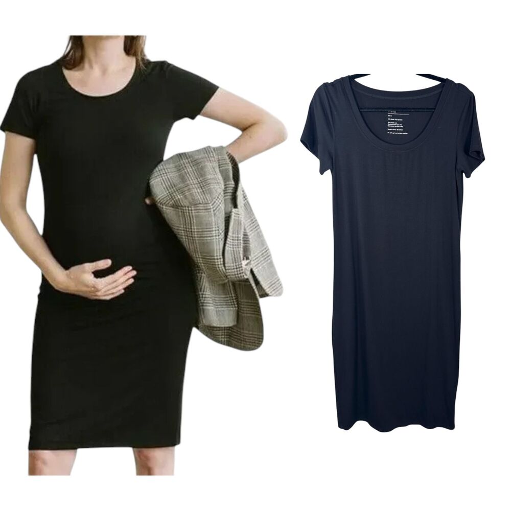 Storq Maternity On Repeat T-Shirt Short Sleeve Black Midi Dress Size 2 Small